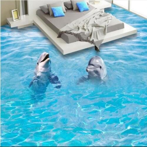 Wellyu Custom large-scale mural pvc floor thickened clear dolphin background waterproof and wear-resistant floor papel de parede