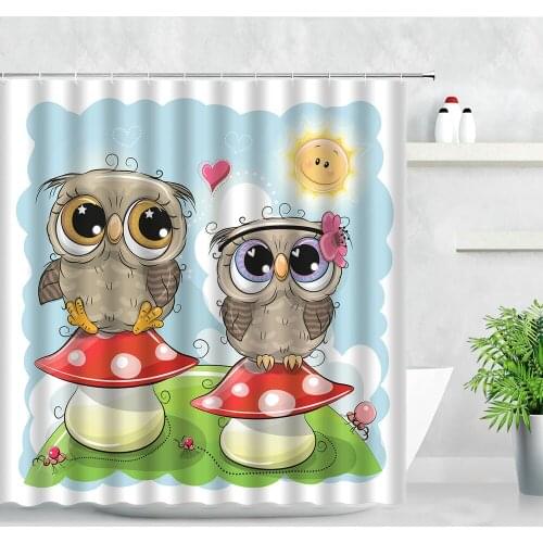 Cute Cartoon Owl Mushroom Children Shower Curtains Panda Unicorn Funny Animals Print Modern Kids Bathroom Decor Curtain Screens