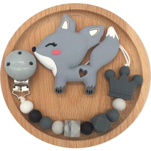Silicone Teether Cartoon Fox Tooth Gel Pacifier Chain Newborn Silicone Nipple Clip Baby Teething Aceessories Set Nipple Holder