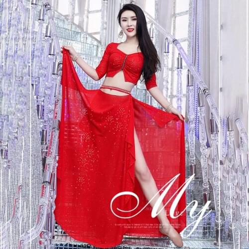 Women Belly dance clothing 2021 summer new exercise clothing suit water yarn oriental dance performance service group clothing