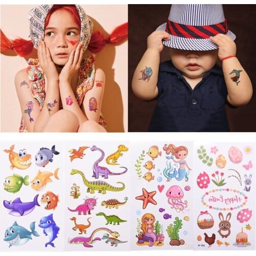 10pcs/set Ocean Marine Animal Jurassic Dinosaur Sticker Mixed Cartoon Animal Waterproof Tattoo Stickers For Easter Gift Kids Toy