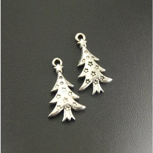 10pcs Silver Color Christmas Tree Charms Handmade Charms Pendants Jewelry Findings 26x14mm A766