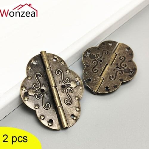 2Pcs Antique Bronze Cabinet Hinges For Jewelry Wooden Box Door Drawer Decorative Vintage Iron Hinge Furniture Fittings Hardware