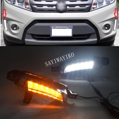 2PCS LED Daytime Running Light For Suzuki Vitara 2015 2016 2017 2018 Turning Yellow Signal Relay Waterproof Car 12V LED DRL