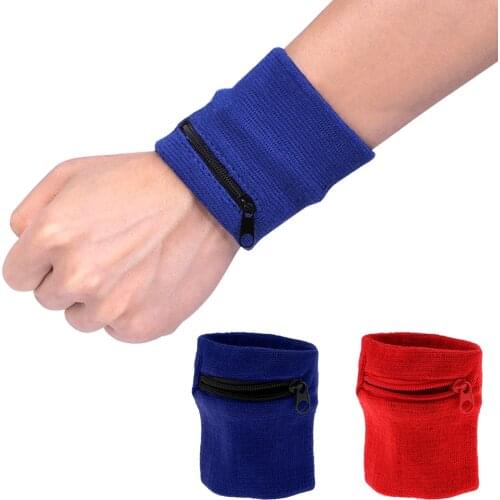 2Pcs / Pack Sports Wristbands With Zipper Wrist Wallet Sweatband Key Coin Money Pocket For Cycling Gym Running Fitness