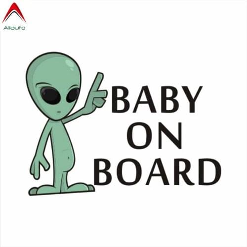 Aliauto Caution Sign Car Sticker Cartoon Alien Baby on Board Automobiles Accessories Vinyl Decal for Renault Opel Lada,15cm*11cm