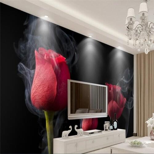 Beibehang smoke red rose TV background wallpaper for walls 3d living room papel wall murals-3d flooring wall paper home decor