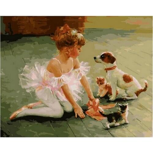 Frameless diy paintings by numbers picture oil painting on canvas for home decor animal painting 4050cm girl and dog