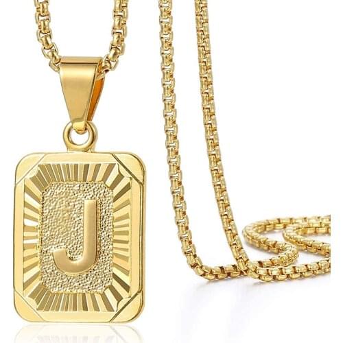 Initial Letter Pendant Necklace Mens Womens Capital Letter Yellow Gold Plated A Z Brass Box Chain