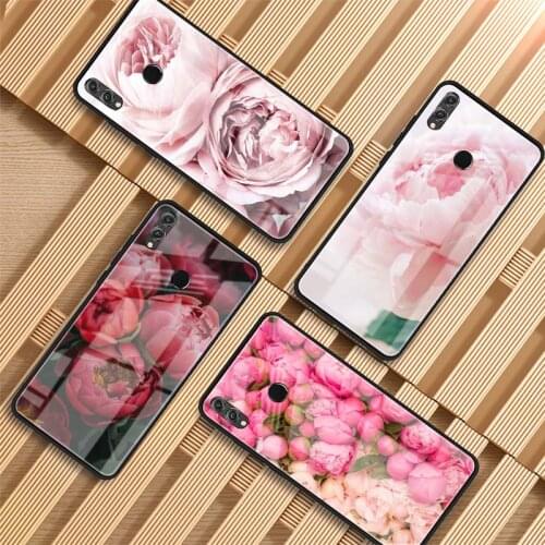 Flower Pink Peonies Peony Coque Shell Tempered Glass Phone Case For Huawei P20 P30 lite P20 P30 PRO MATE 20 PRO MATE 20 lite