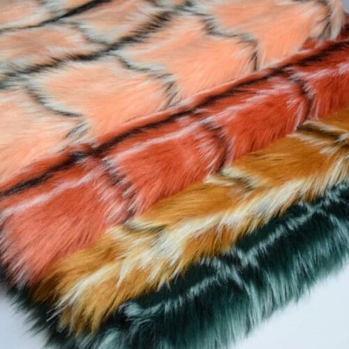 Plaid imitation fox fur plush thick fabric for coat backgroud counter Scotland soft fox square imitation fur fabric 0.5X1.6M