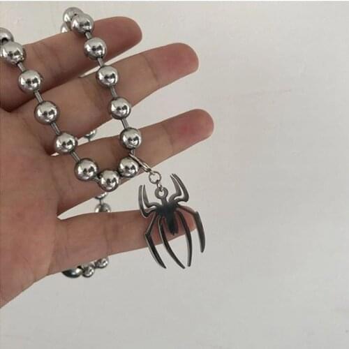 2020 Punk Exquisite Metal Spider Pendant Necklaces Silver Color Steel Ball Chain Short Necklaces Jewelry For Women