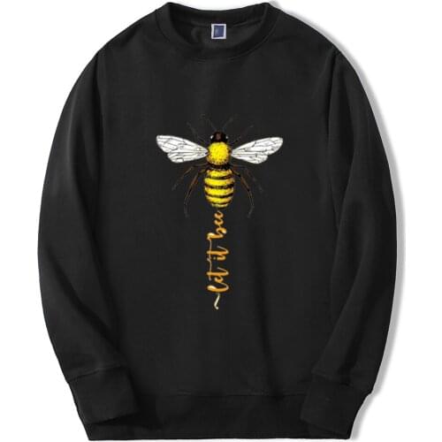 Let It Bee Funny Bee Print Sweatshirts Men Hoodie Casual High Quality Winter Warm Streetwear Fleece Pullover