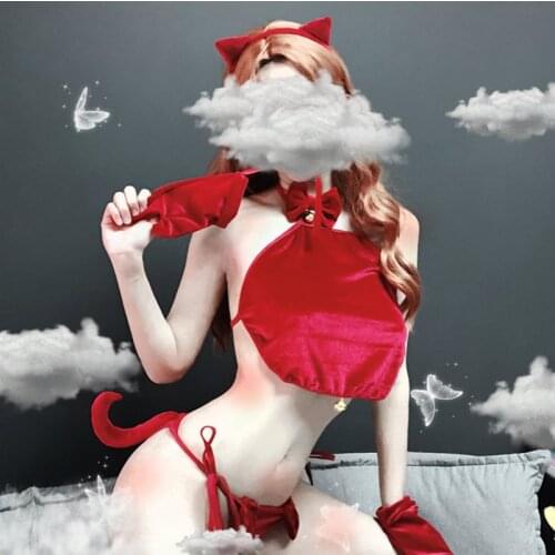 Cute Cat Sexy Cosplay Uniform Temptation Cat Maid Bell Bellyband Woman Cosplay Bikini Adult Erotic Lingerie Anime Costume