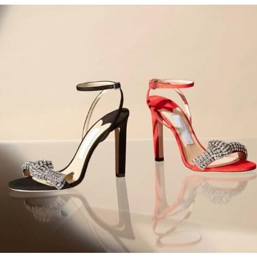 Moraima Snc Newest Crystal Embellished High Heel Sandal Open Toe Ankle Strap Gladiator Shoes Sumemr Elegant party Wedding Shoes