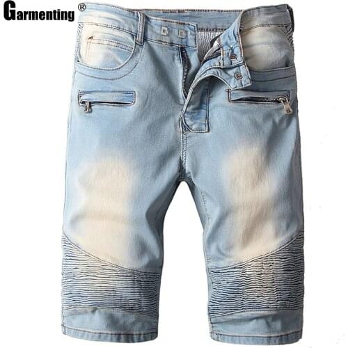 2021 Summer Men Demin Shorts Leisure Half Bottom New Patchwork Jeans Cargo Shorts Male Fashion Zipper Cuff Pants Mens Clothing