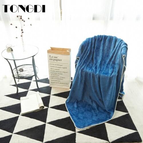 TONGDI Soft Warm Light Fannel Fleece Luxury Pattern Lace Fur Blanket Solid Winter Couch Cover Bed Machine Wash Blanket Bedspread