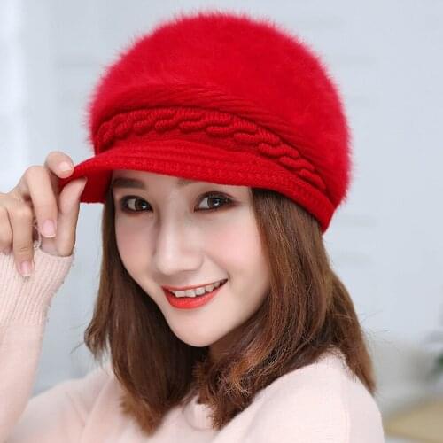2020 New Brand Hat Knitted Solid color Hats for women Winter Warm And Thicken Cap Wool Red Autumn Berets
