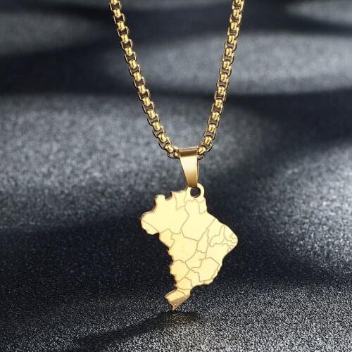 Country Flag Brazil Map Necklace Men Women Street Style Hip Hop Stainless Steel Jewelry Party Gift Collier