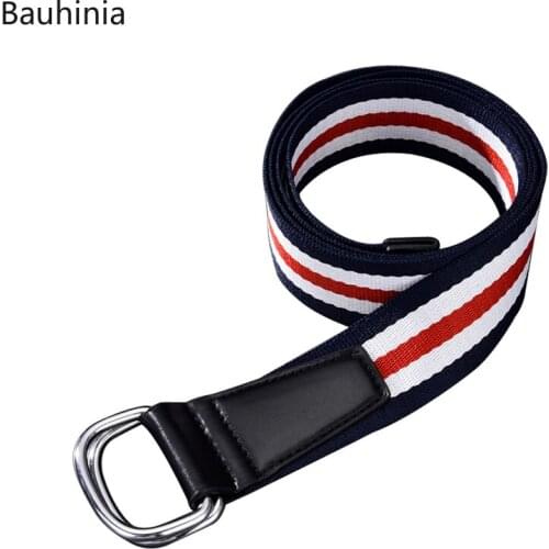 130cm High Quality Striped Canvas Belt Korean Style Extended Version Fashion/Casual/All-match Ladies Double Ring Buckle Belt