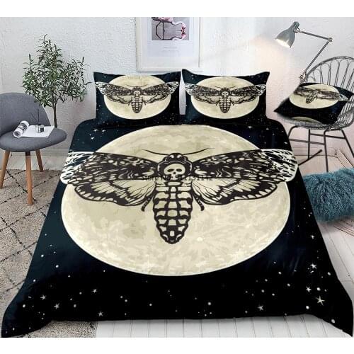 Skull Bedding Moon Stars Bedspread Hawk Moth Printed Comforter Cover Skull Home Textile Microfiber Duvet Cover Set