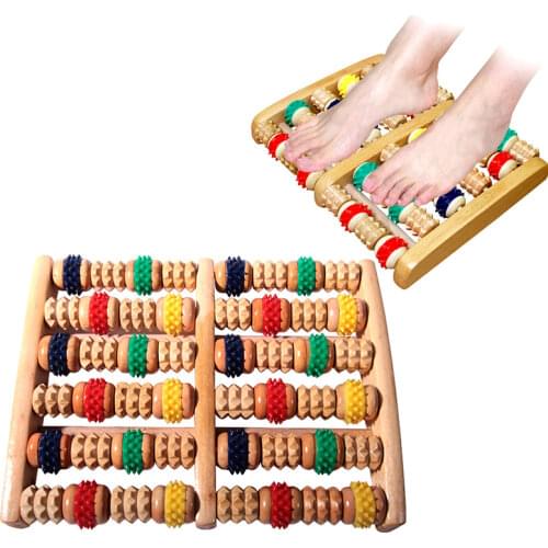 3 6 Rows Wooden Foot Massager Roller Heath Therapy Acupressure Relax Massage Pain Stress Relief Shiatsu Roller Feet Massager