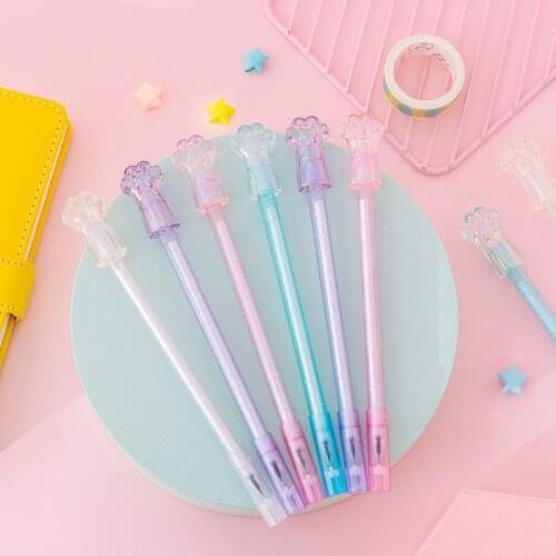 50PCS/lot Transparent Crystal Csts Paw Gel Pen Students Exam Writing Signing Pen Office Stationery Kawaii School Supplies