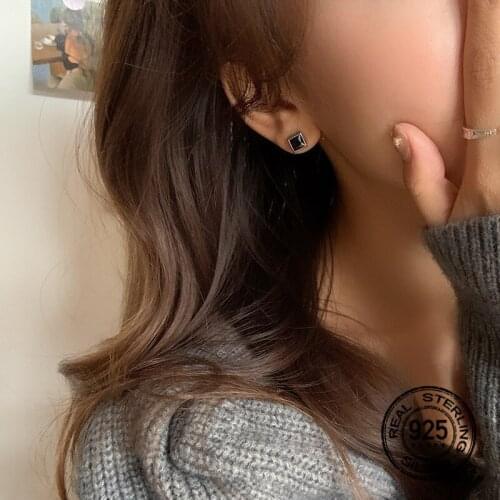 Earrings For Women Zircon 925 Sterling Silver Black Simple Female MIni Cute Korea Fashion Students Daily Hot Sale Jewelry INEFFA