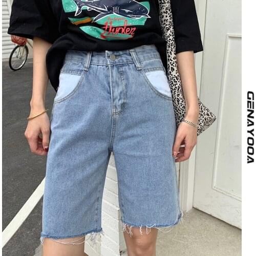 Genayooa Jean Shorts Women Summer Casual Loose Bike Shorts Korean Style Denim Shorts Streetwear Short Pants Women Jeans Shorts