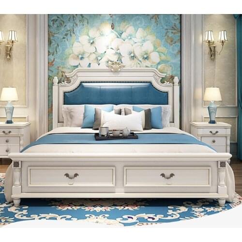 Modern european solid wood bed 2 people Fashion Carved leather french bedroom furniture bng008