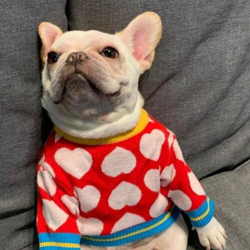 Pet Dog Sweaters for Small Dogs New Arrival Love Heart Dog Sweater French Bulldog Coat Warm Sweet Schnauzer Clothes Pug