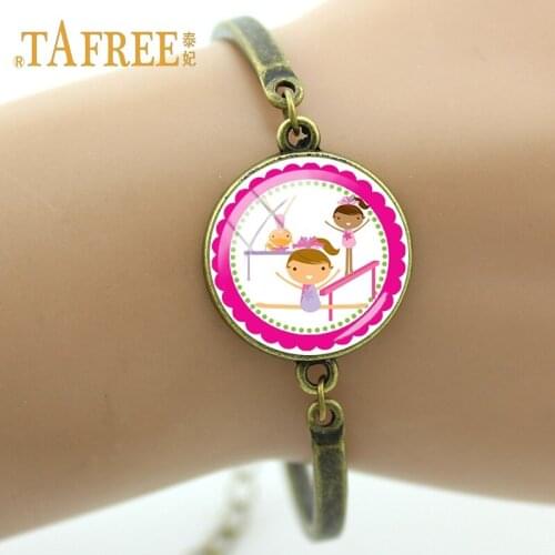 TAFREE New style Vintage Cartoon Gymnastics Girl Bracelets Metal Antique Bronze Plated Accessories For Women Jewelry GY045