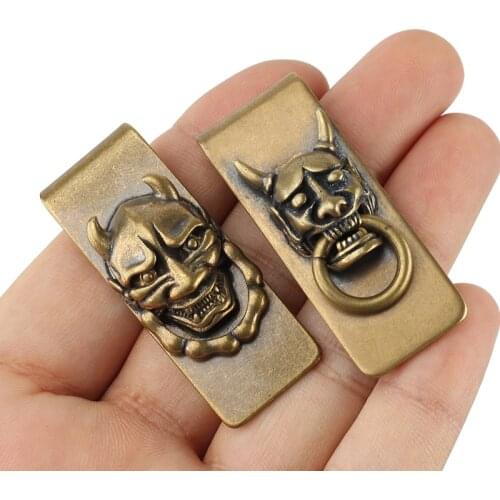 Vintage Brass Skull Money Clip Card Holder Outdoor Small Tool EDC Paper Clip Prajna