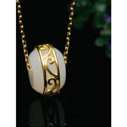 Jewelry Fine Natural Hetian Jade Round Shape Pendant 925 Silver Necklace Lucky Amulet Lovers for Men Women