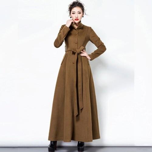 Women Long Wool Coat Autumn Winter 2021 New Fashion Thicken Tops Turtleneck Adjustable Waist Sashes Long Woolen Outerwear Female