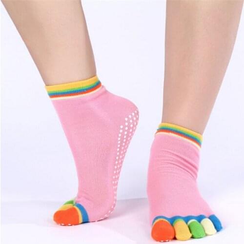 Women Sports Colorful Anti Slip Yoga Socks Hot Fitness And Pilates Cotton Socks Rainbow Workout Anti Slip Toe Breathable Purple
