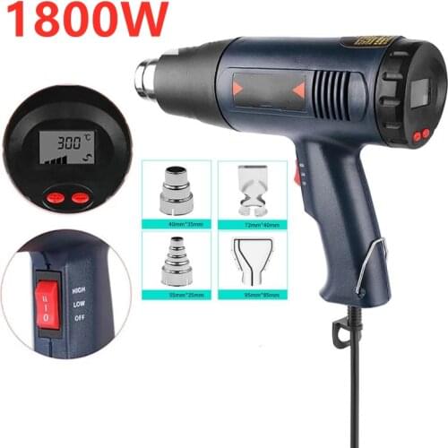 1800W 100-600 Celsius Handheld Digital Display Thermostat Hot Air Gun EU Thermoregulator Soldering Heat Guns with 4 Nozzles