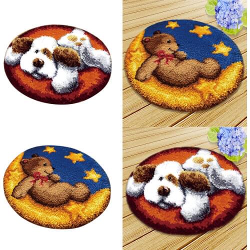 2 Set Dog Bear Latch Hook Rug Kits DIY Animals Patterns Needlework Cushion Home Decor