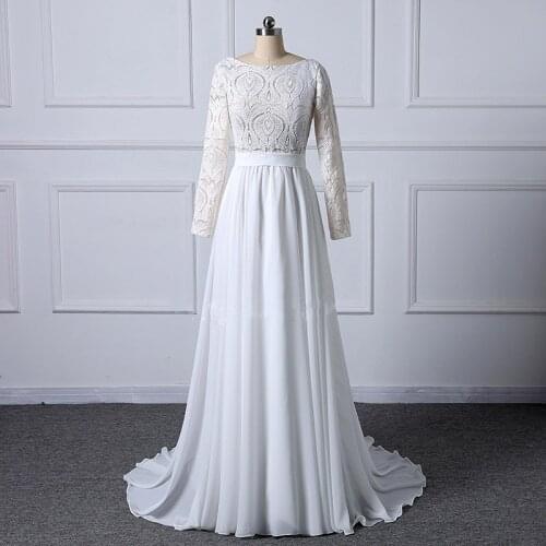 2019 Unique Design Lace Bohemian Wedding Dresses Long Sleeves Open Back A Line Chiffon Summer Boho Chic Rustic Real Images Brida