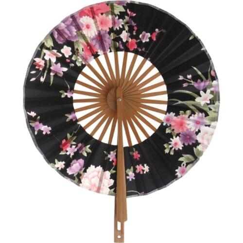 2021 New Japanese Flower Pocket Folding Hand Fan Round Circle Party Decor Gift