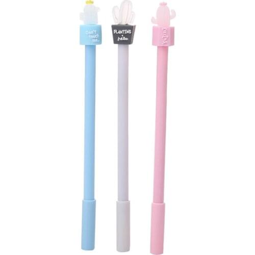 3pc Cute Cactus Gel Pen Creative Promotional Stationery Gel Pen Cute Soft Silicone Cactus Black Ink Pen Office School Supplies