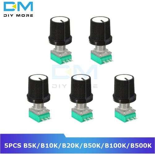 5PCS 6mm 3 pin Knurled Shaft Single Linear B Type B5K B10K B20K B50K B100K B500K ohm Rotary Potentiometer Knob With Cap White