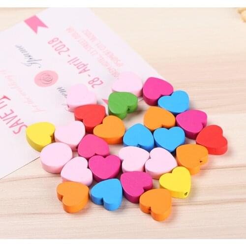 80pcs 18MM DIY childrens handmade jewelry accessories Beaded material colored peach heart wood beads wooden charms loose beads