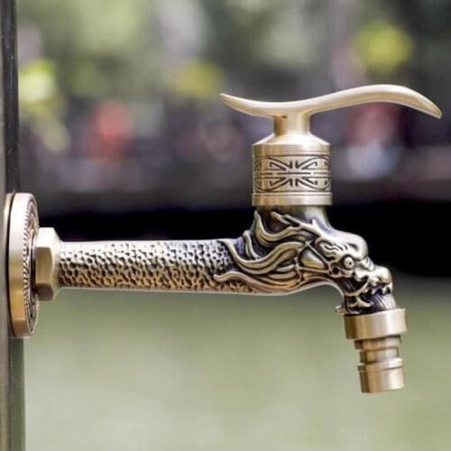 Wall Mount Carved Bibcock Tap Antique Dragon Retro Brass Taps Outdoor Garden Faucet For Washing Machine Mop