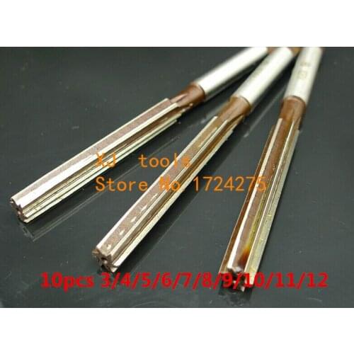 Free shipping 10Pcs/set 3/4/5/6/7/8/9/10/11/12MM Hand Reamer Precision H8 9SiCr Straight- shank Hand Reamer Tools