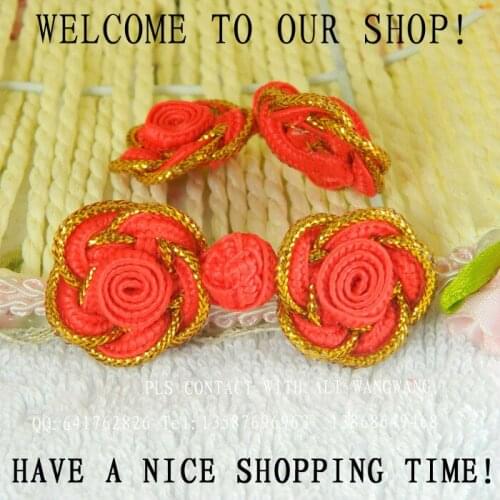 Free Shipping China knot button Lovely rose with gold thread Fashion Decoration For Garment, Invatation, Package6cm 20 pcs/lot