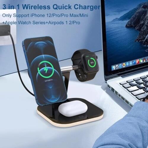 Wireless Charger Stand 3 in 1 Qi 20W Fast Charging Dock Station for Apple Watch iWatch 6 5 4 AirPods Pro iPhone 12 11XS 8