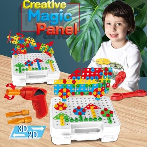 Children Drill Screws and Nuts Creative Mosaic Block Puzzle Toy DIY Educational Toy for Boy Girl