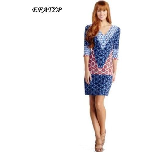 [EFATZP] Luxurious Brands Womens Bohemian Print Elegant V-Neck Half Sleeve Jersey Silk Dress Dress XXL Free Shipping