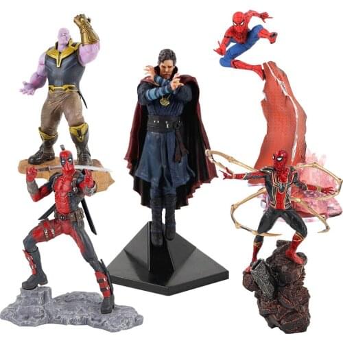 22-26cm Marvel Avengers Spiderman Deadpool Thanos Doctor Strange Polygon Base PVC Action Figure Collection Model Toys Brinquedos